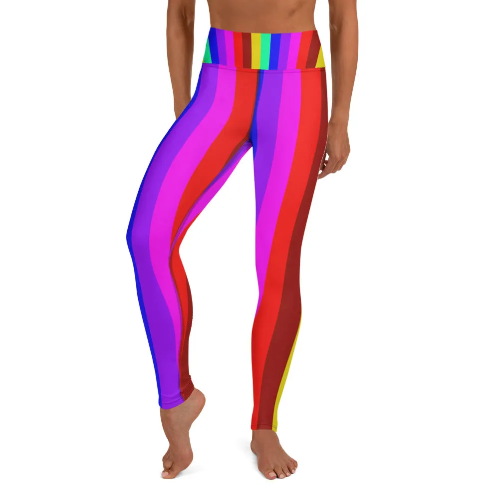 Rainbow Striped Women's Leggings, Gay Pride Parade Long Yoga Pants Leggings-Made in USA/EU/MX