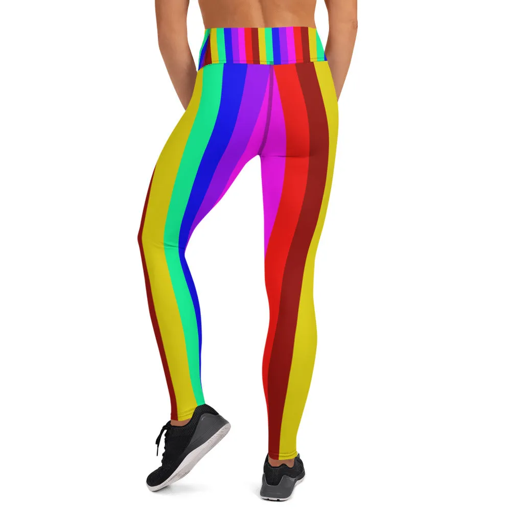 Rainbow Striped Women's Leggings, Gay Pride Parade Long Yoga Pants Leggings-Made in USA/EU/MX