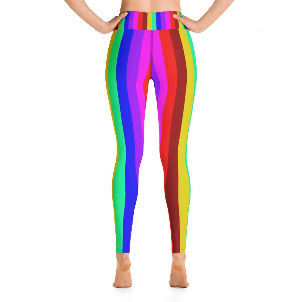Rainbow Striped Women's Leggings, Gay Pride Parade Long Yoga Pants Leggings-Made in USA/EU/MX