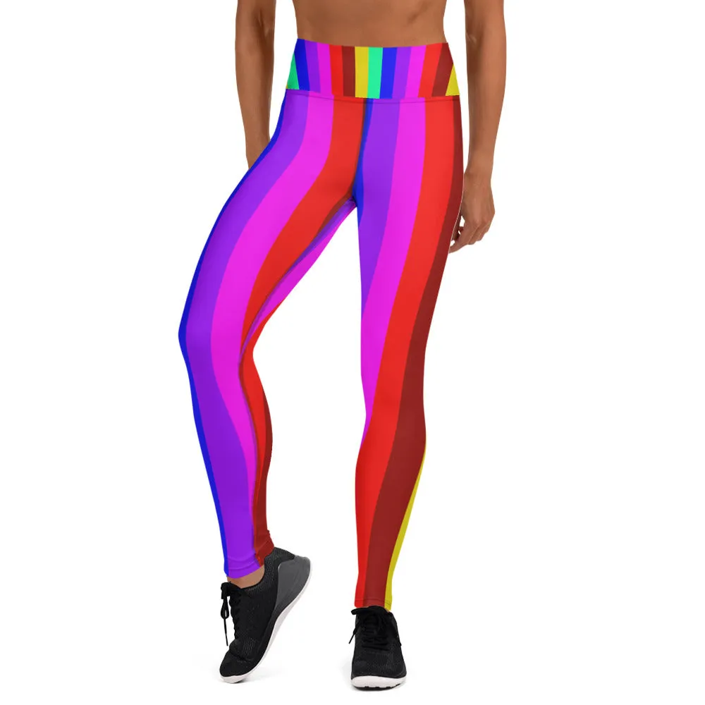 Rainbow Striped Women's Leggings, Gay Pride Parade Long Yoga Pants Leggings-Made in USA/EU/MX
