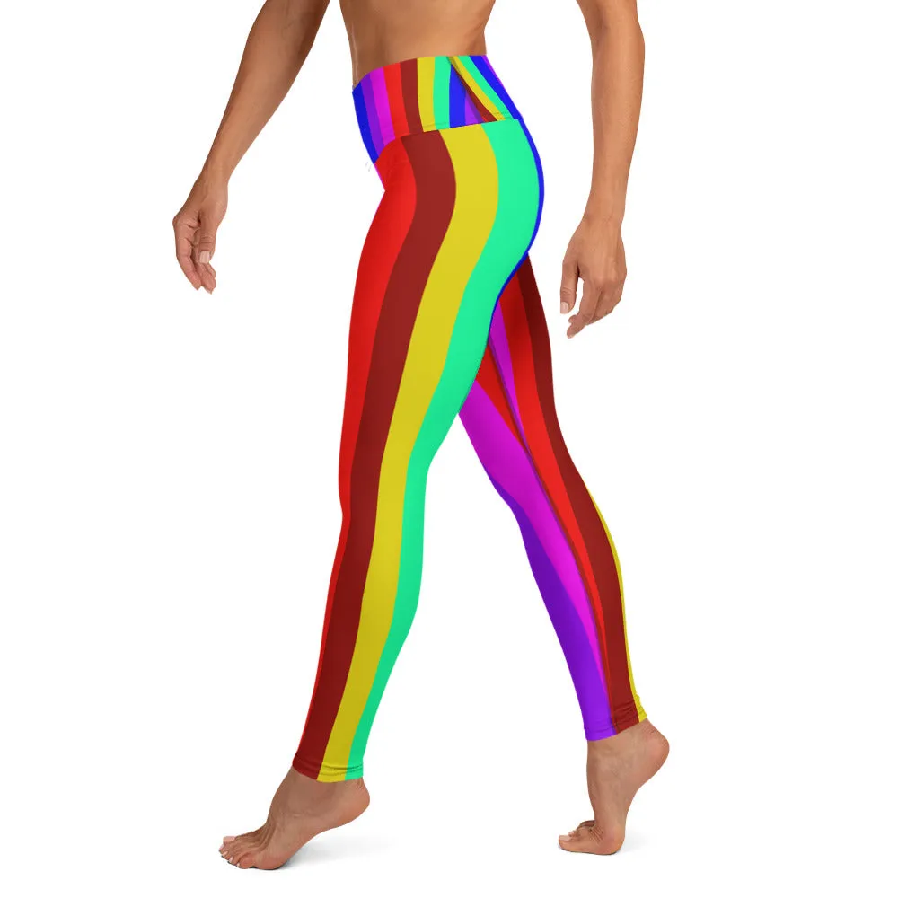 Rainbow Striped Women's Leggings, Gay Pride Parade Long Yoga Pants Leggings-Made in USA/EU/MX