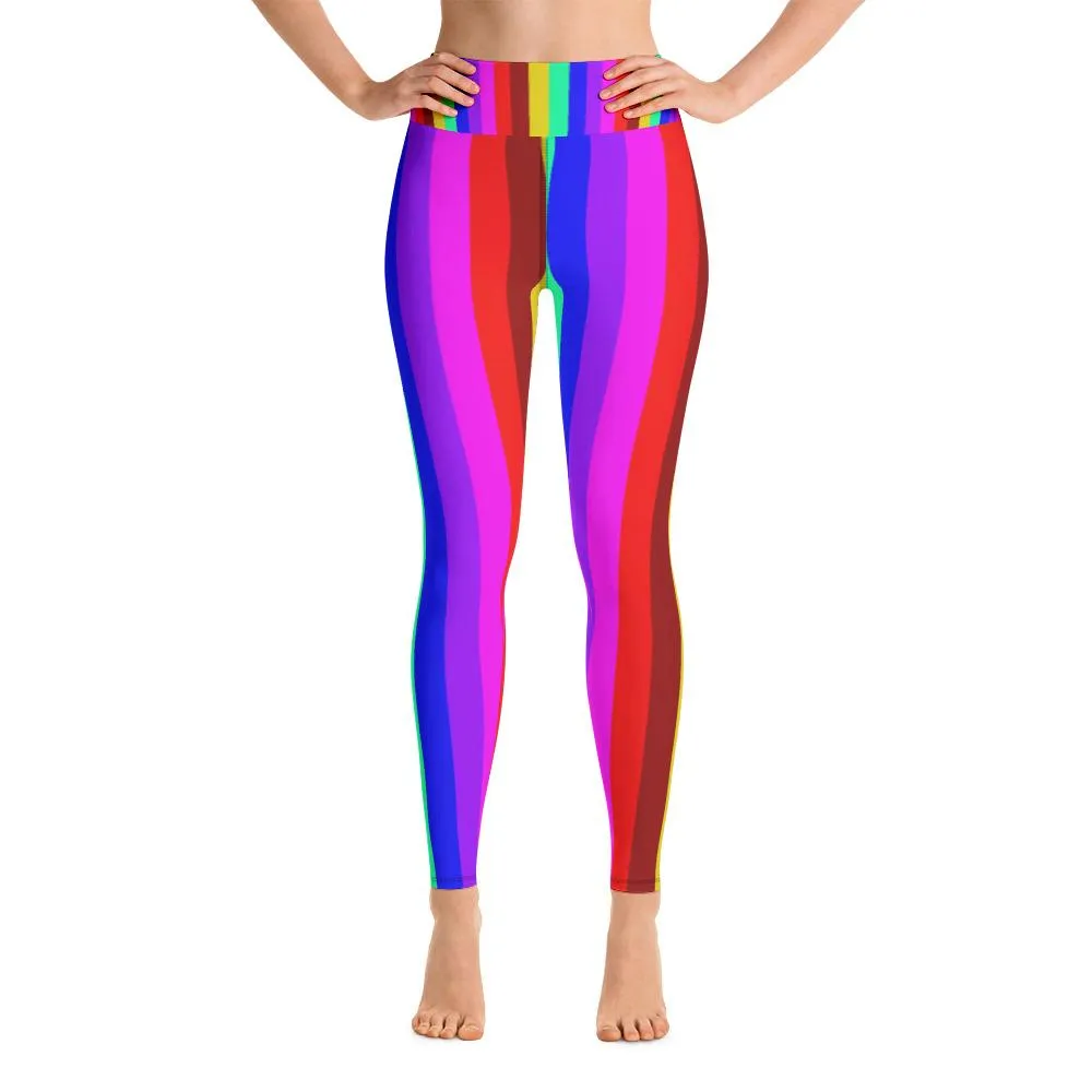 Rainbow Striped Women's Leggings, Gay Pride Parade Long Yoga Pants Leggings-Made in USA/EU/MX