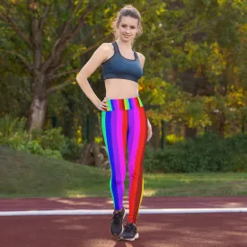 Rainbow Striped Women's Leggings, Gay Pride Parade Long Yoga Pants Leggings-Made in USA/EU/MX