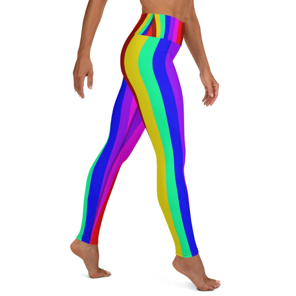 Rainbow Striped Women's Leggings, Gay Pride Parade Long Yoga Pants Leggings-Made in USA/EU/MX