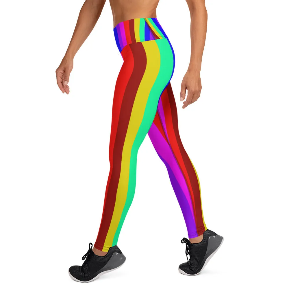 Rainbow Striped Women's Leggings, Gay Pride Parade Long Yoga Pants Leggings-Made in USA/EU/MX
