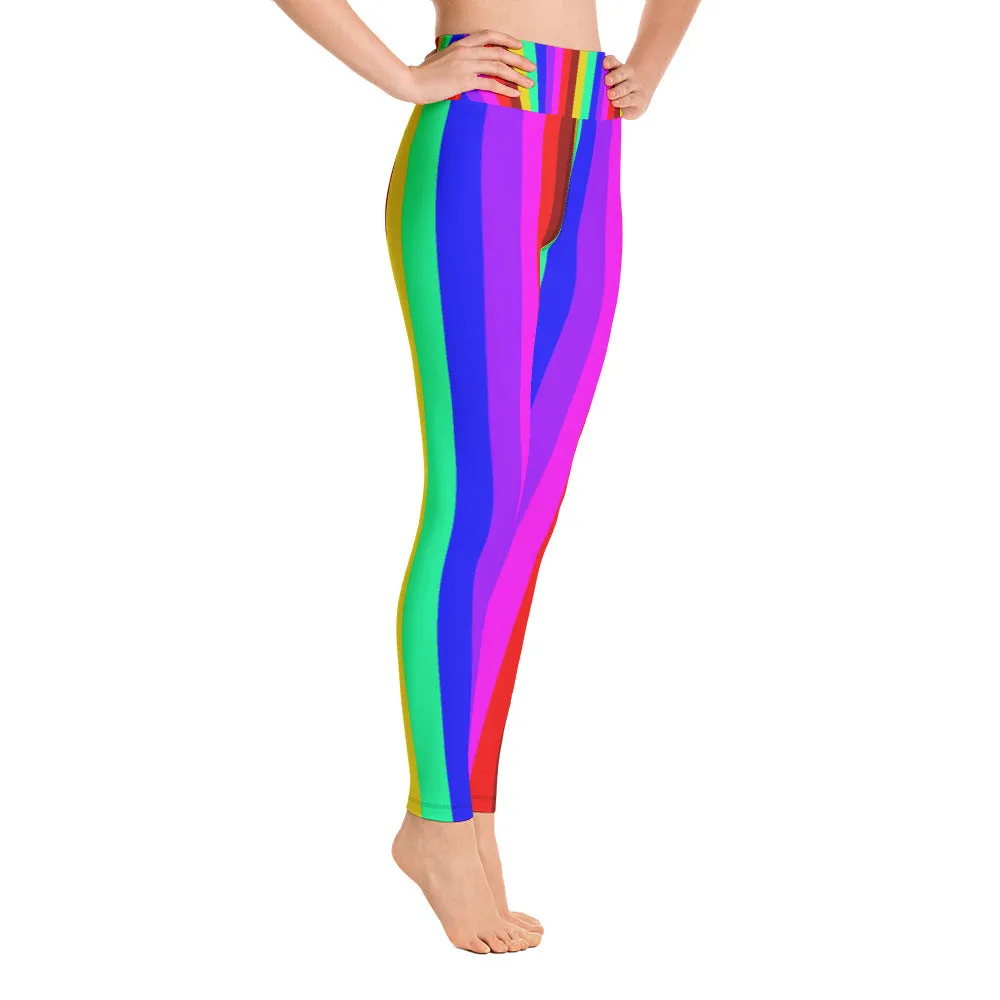 Rainbow Striped Women's Leggings, Gay Pride Parade Long Yoga Pants Leggings-Made in USA/EU/MX