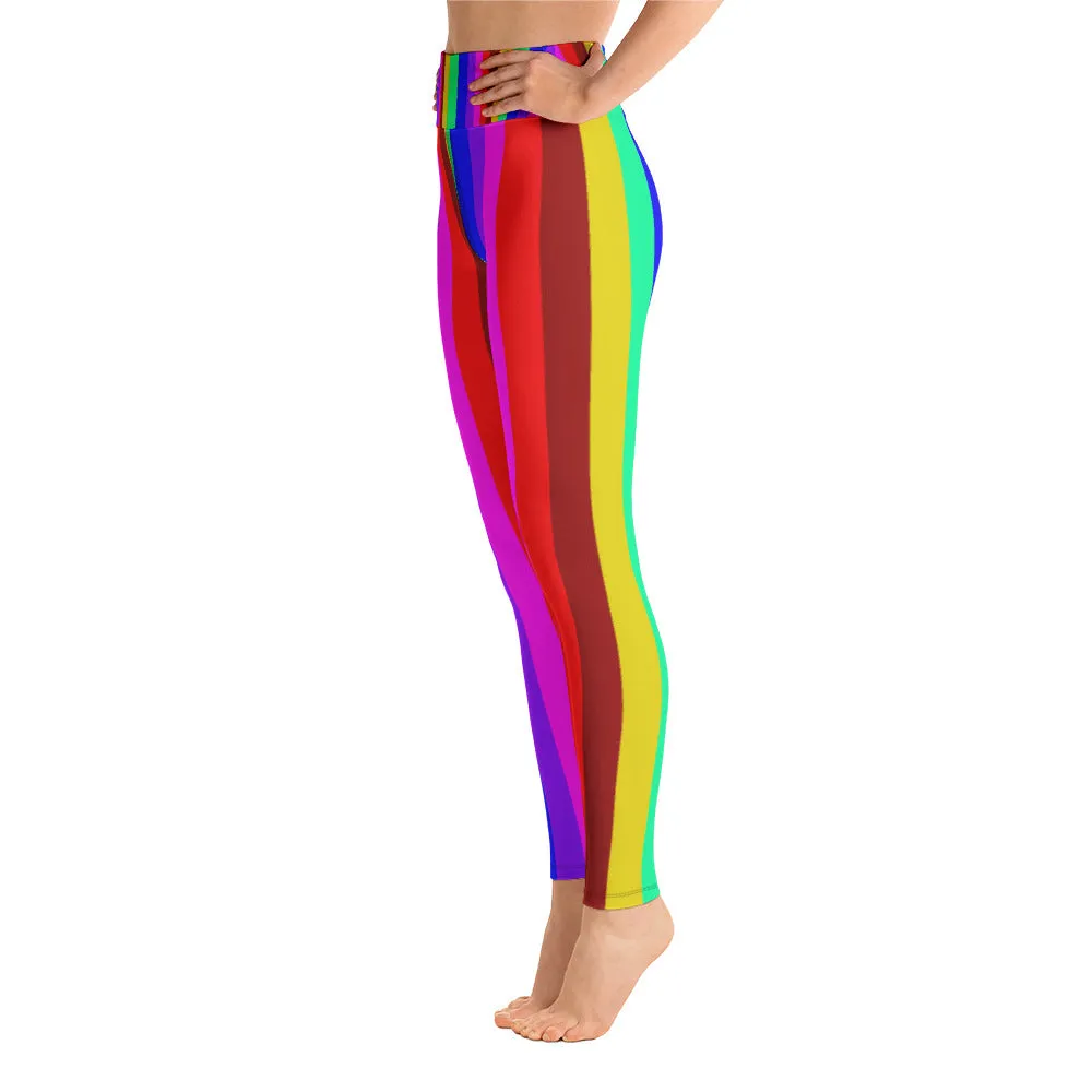 Rainbow Striped Women's Leggings, Gay Pride Parade Long Yoga Pants Leggings-Made in USA/EU/MX