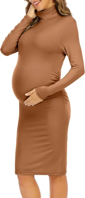 Rheane Turtleneck Maternity Dress, Pregnancy Dress for Fall & Winter; Maternity Sweater Dress for Baby Shower, Christmas