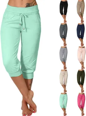 RKSTN Women's Yoga Pants Stretchy Soft Drawstring Workout Capri Pants Outdoor Athletic Causal Capris with Pockets
