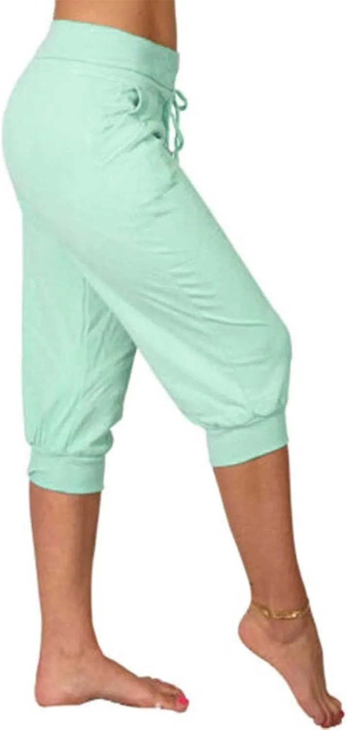 RKSTN Women's Yoga Pants Stretchy Soft Drawstring Workout Capri Pants Outdoor Athletic Causal Capris with Pockets