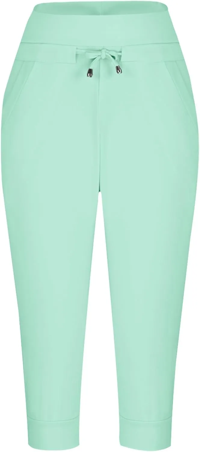 RKSTN Women's Yoga Pants Stretchy Soft Drawstring Workout Capri Pants Outdoor Athletic Causal Capris with Pockets