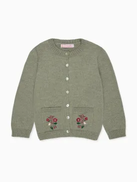 Sage Green Josefina Merino Embroidered Girl Cardigan