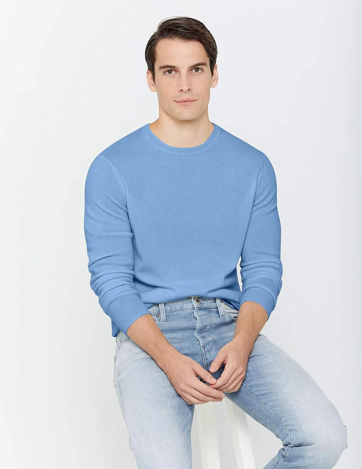 State Cashmere Men's Essential Crewneck Sweater 100% Pure Cashmere Classic Long Sleeve Pullover