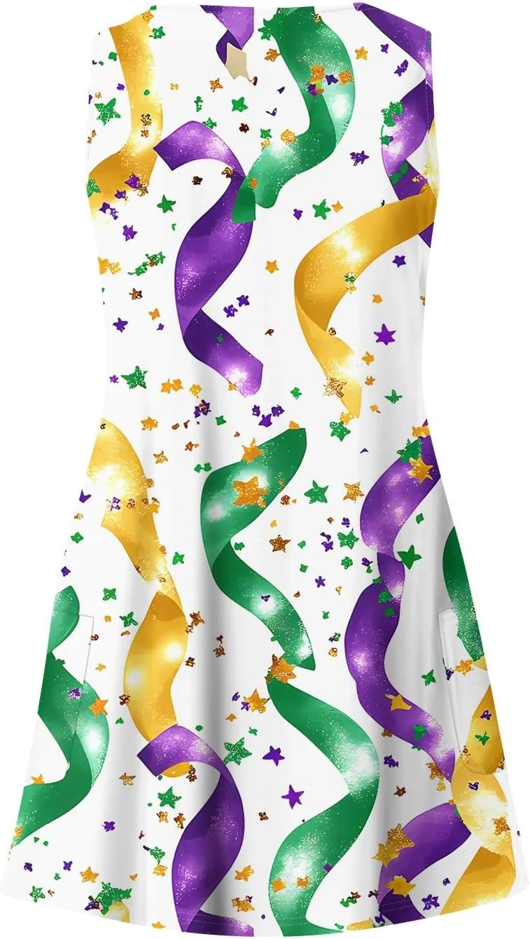 Summer Dresses for Women 2025 Vacation Sundress Printed Sleeveless Swimsuit Coverup Casual V Neck Dress with Pocket