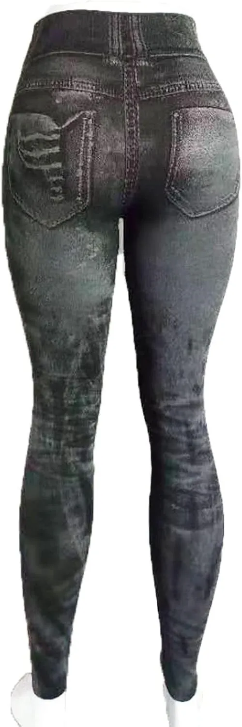 TANGNADE Leggings That Look Like Jeans Plus Size Tummy Control Stretchy High Waisted Yoga Pants Casual Ladies Slim Trousers