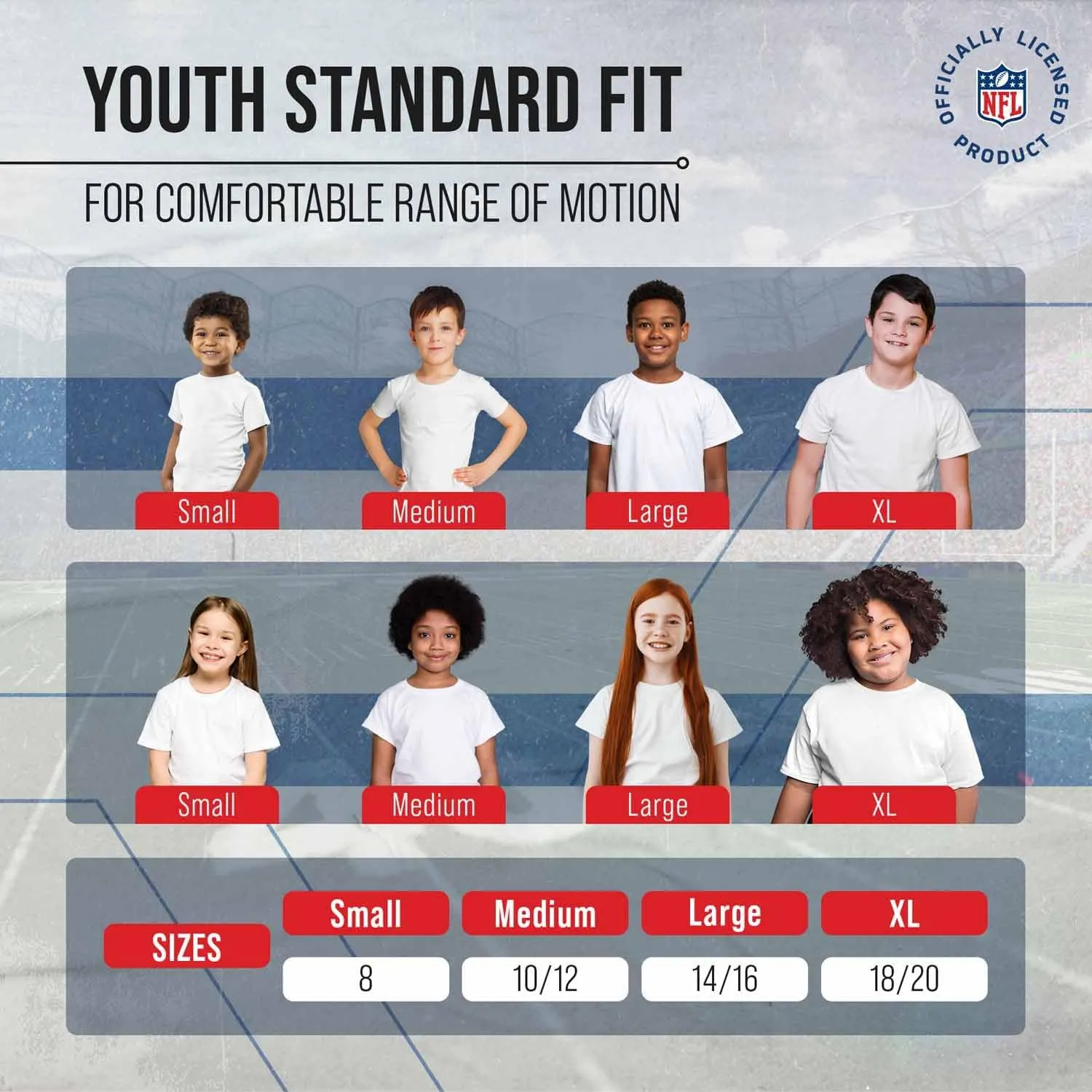 Team Fan Apparel NFL Youth Repeating Logo Football T-Shirt Unisex Tag Free Comfortable, Kids Boys Girls, Lightweight Soft