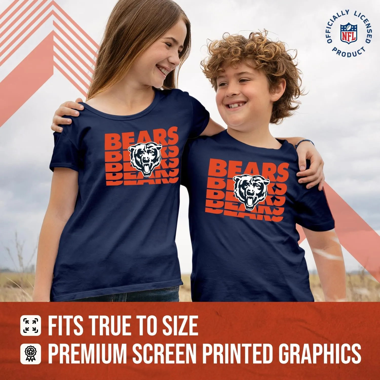 Team Fan Apparel NFL Youth Repeating Logo Football T-Shirt Unisex Tag Free Comfortable, Kids Boys Girls, Lightweight Soft