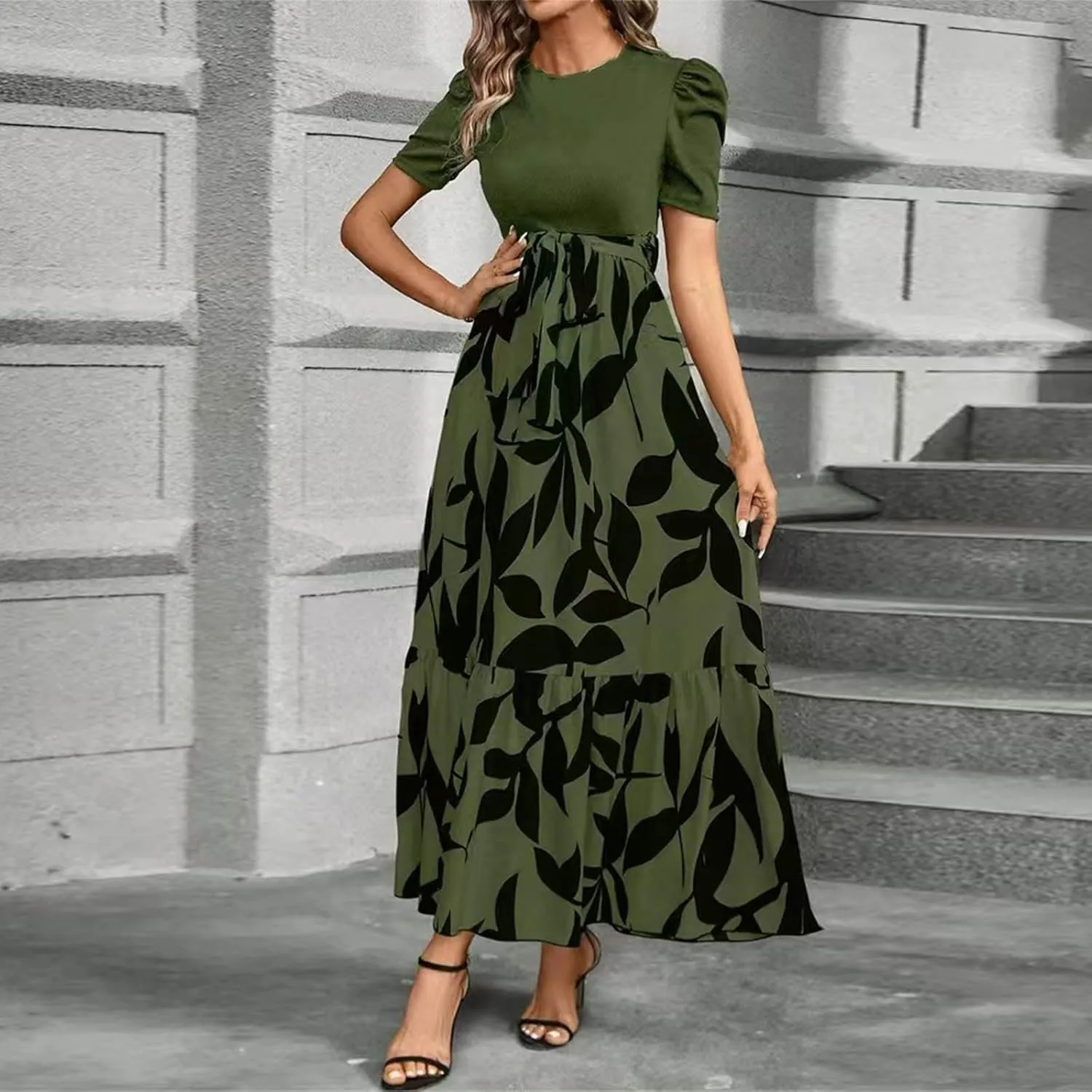 Wedding Guest Dresses for Women 2025 Summer Short Sleeve Floral Long Dress Cocktail Party A Line Flowy Maxi Skirts