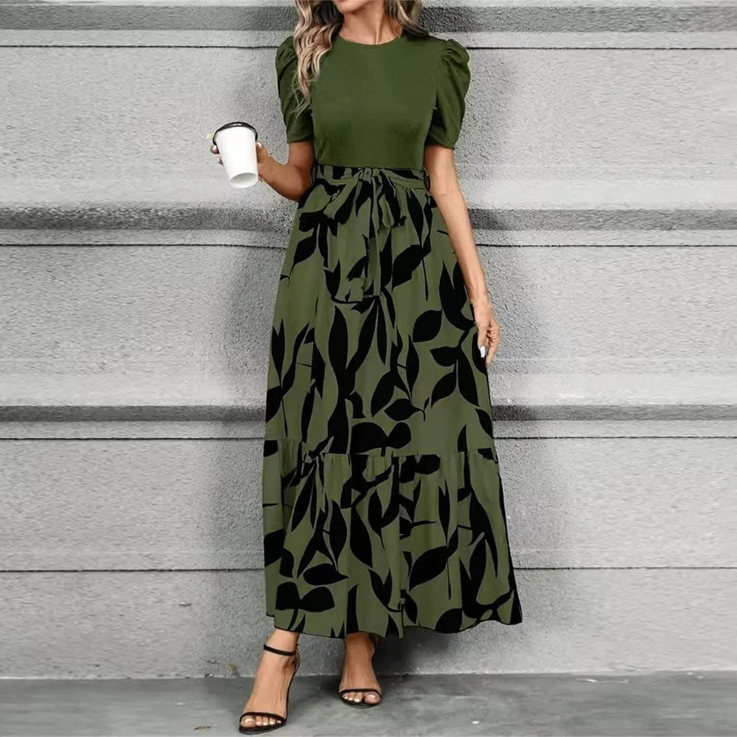 Wedding Guest Dresses for Women 2025 Summer Short Sleeve Floral Long Dress Cocktail Party A Line Flowy Maxi Skirts