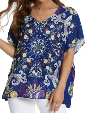 WEIYAN Women's Loose Casual Short Sleeve Floral Chiffon Tops T-Shirt Blouse