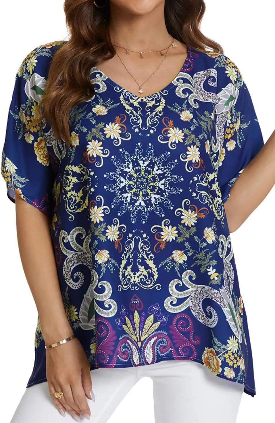 WEIYAN Women's Loose Casual Short Sleeve Floral Chiffon Tops T-Shirt Blouse