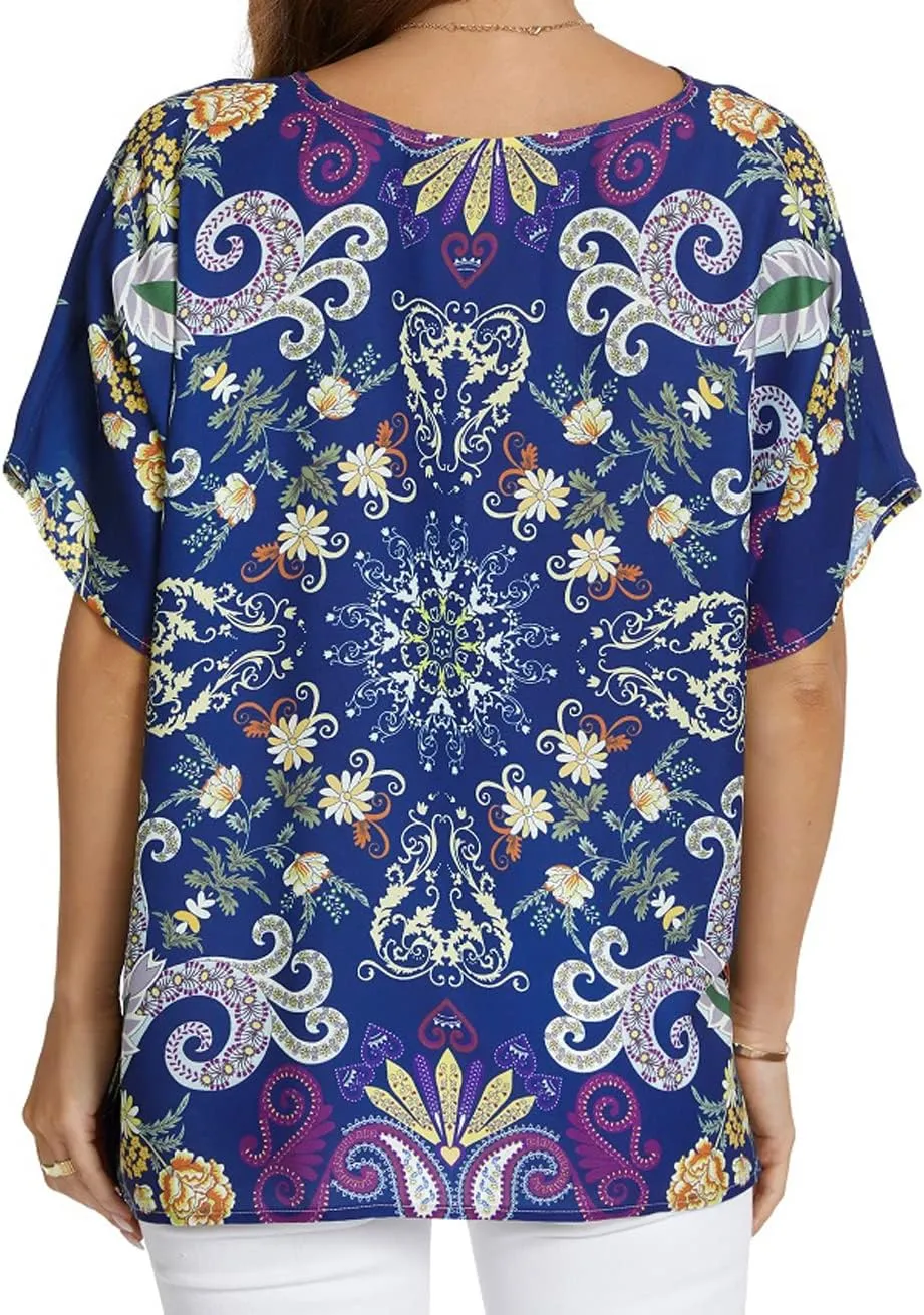 WEIYAN Women's Loose Casual Short Sleeve Floral Chiffon Tops T-Shirt Blouse