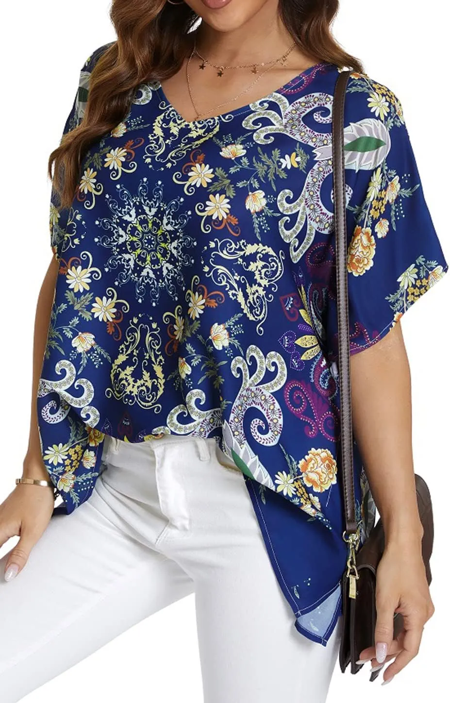 WEIYAN Women's Loose Casual Short Sleeve Floral Chiffon Tops T-Shirt Blouse