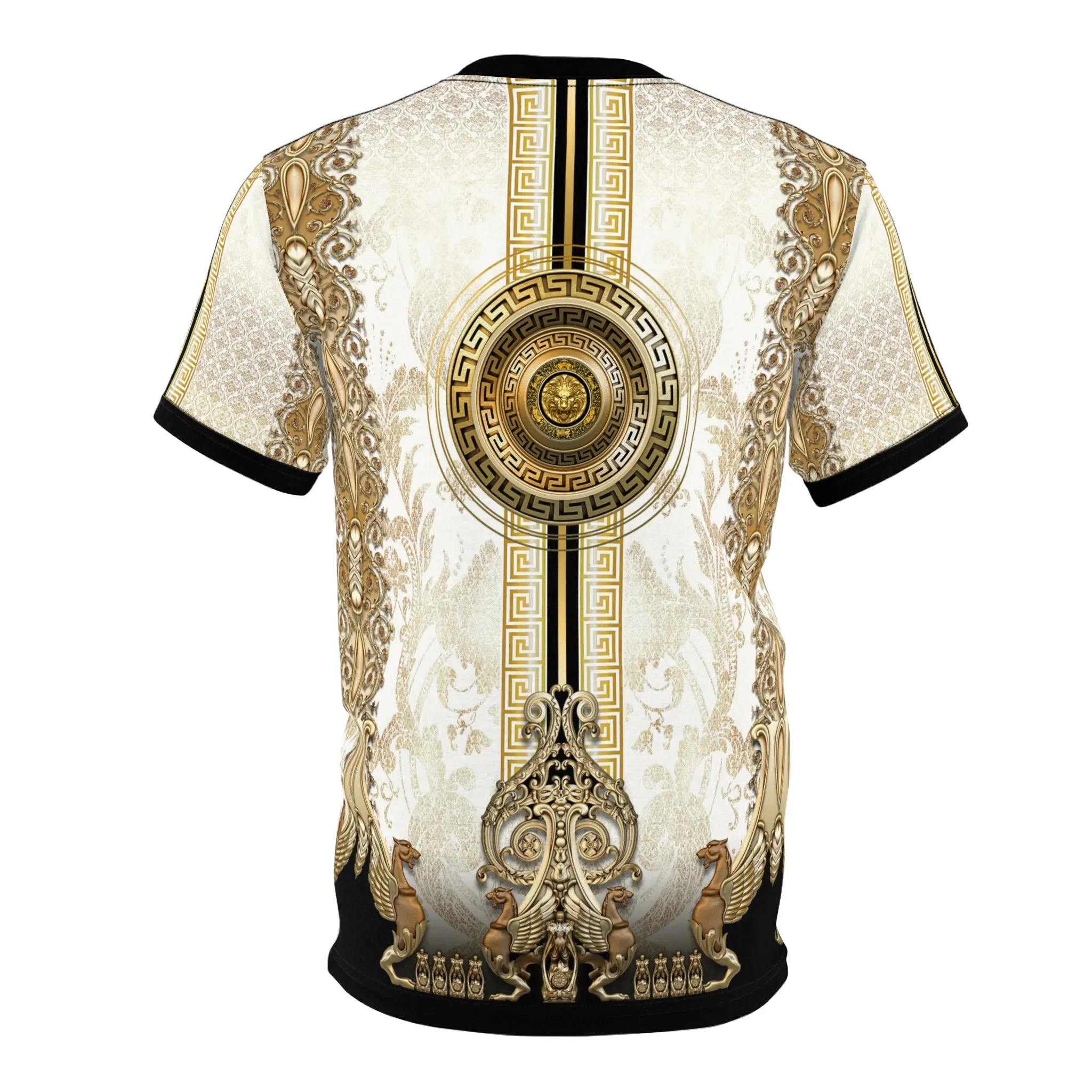 White Gold T-Shirt Baroque Unisex Tee Golden Medallion T-Shirt All Over Print Tee