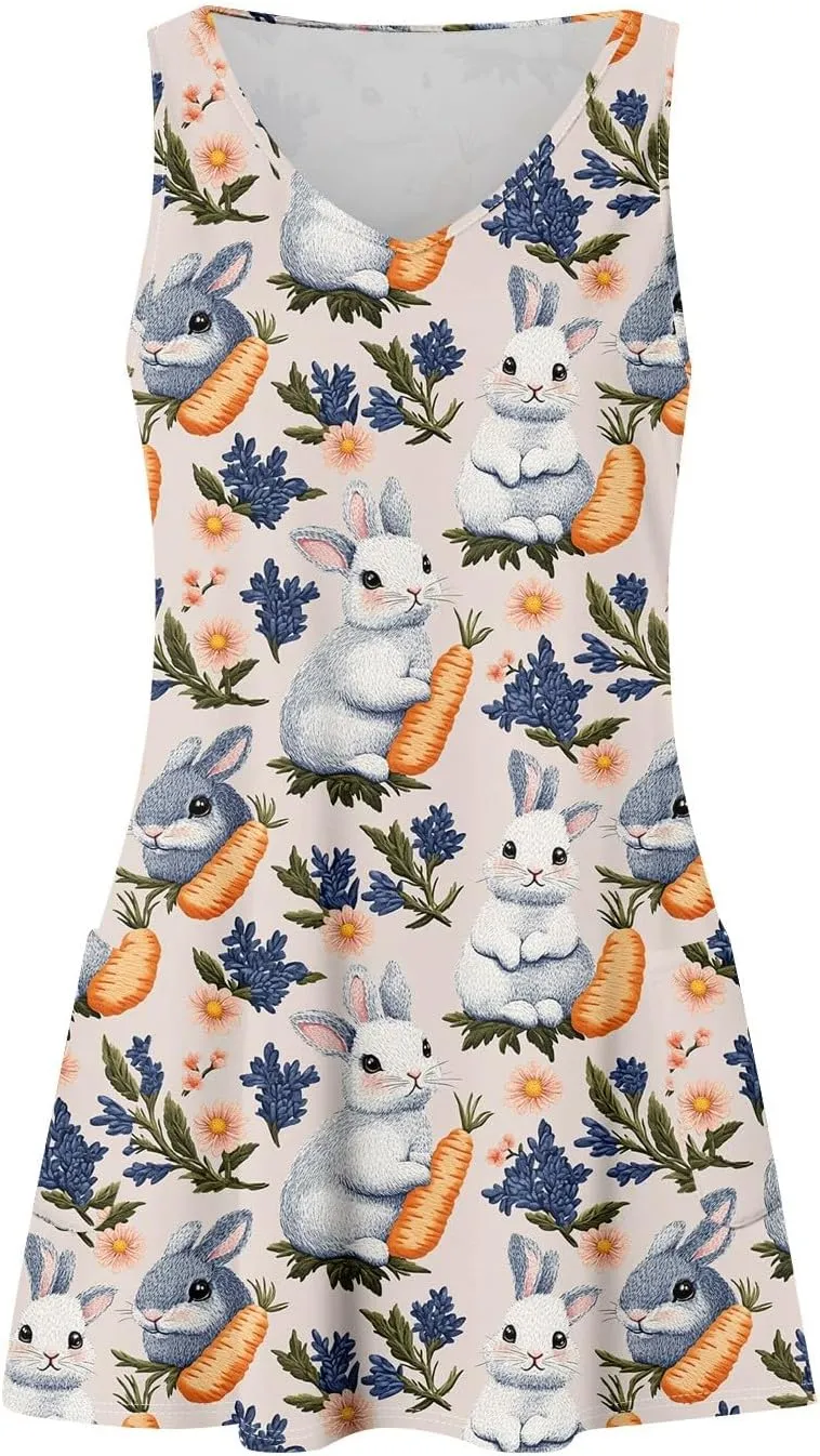 Women Summer Dresses V Neck Beach Swimsuit Coverup Sleeveless Vacation Dress with Pocket 2025 Casual Sundress