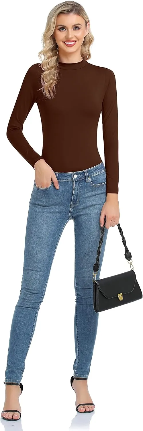 Women's Basic Long Sleeve Thermal Top Lightweight Mock Neck Shirts Slim Fit Layer Soft Top