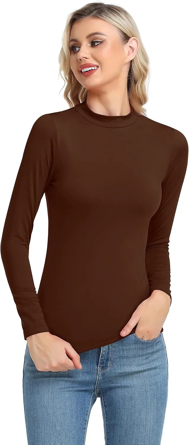 Women's Basic Long Sleeve Thermal Top Lightweight Mock Neck Shirts Slim Fit Layer Soft Top