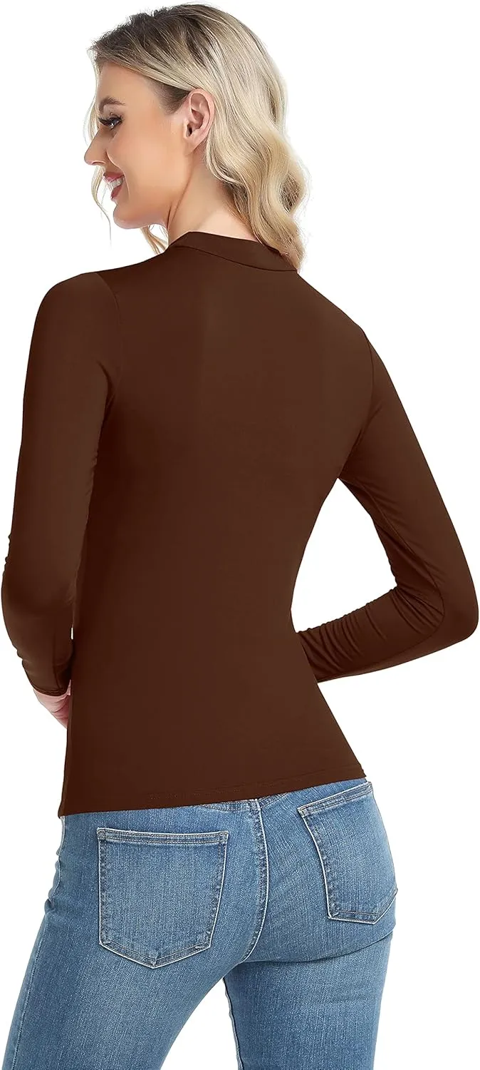 Women's Basic Long Sleeve Thermal Top Lightweight Mock Neck Shirts Slim Fit Layer Soft Top