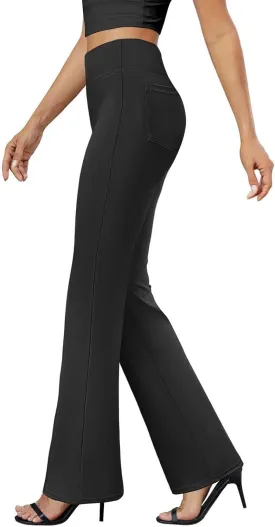 Womens Dress Pants High Wasited Bootcut Office Work Pants Soft Stretchy Trouser Style Yoga Pants with Pockets Slacks
