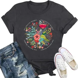Womens Inspirational Shirts Grow Positive Thoughts T-Shirt Motivational Floral Wildflower Tee