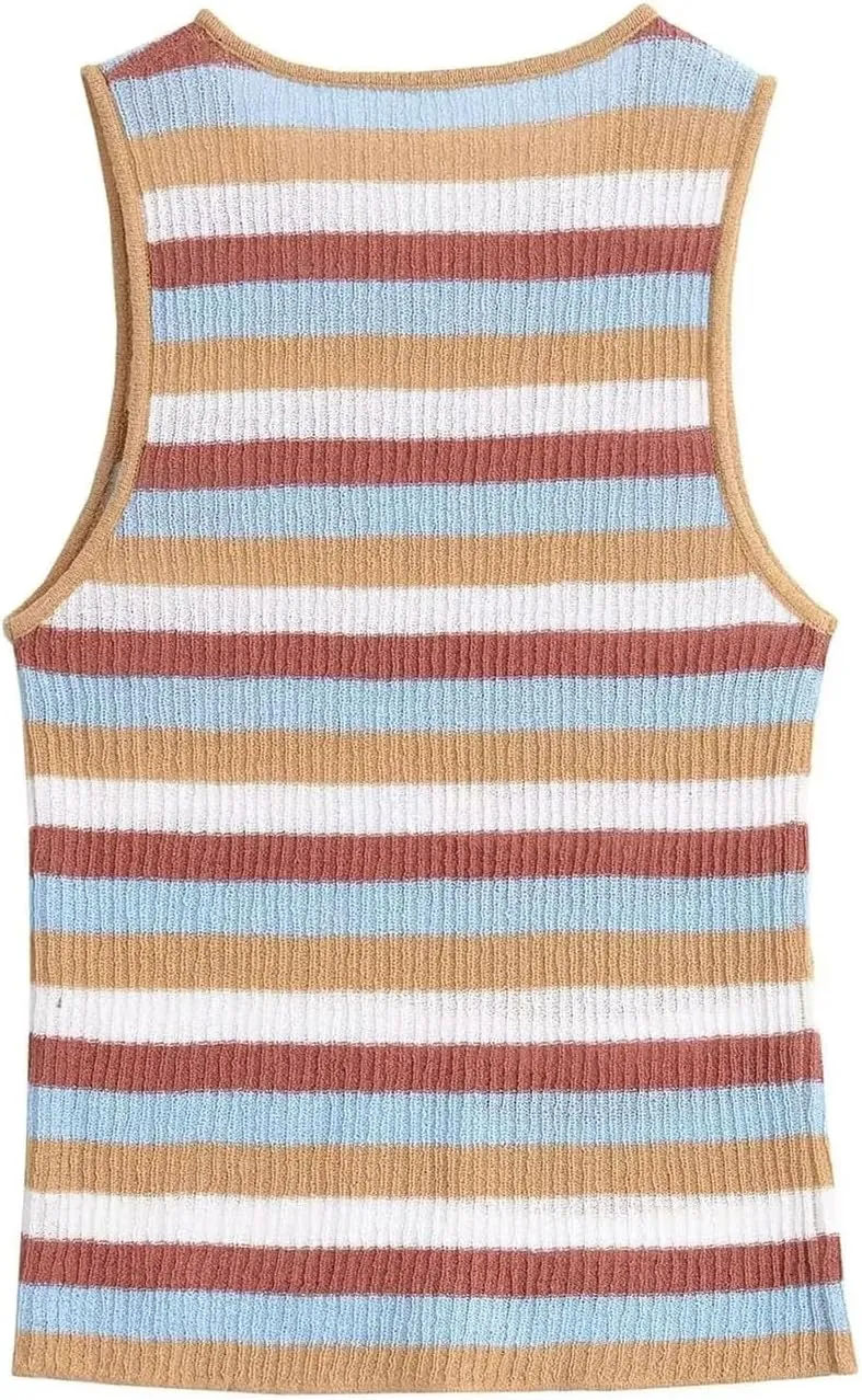 Women's Knit Skirt Set - Striped Vest Top & Tiered Midi Skirt