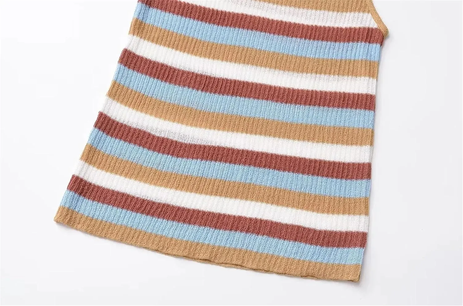 Women's Knit Skirt Set - Striped Vest Top & Tiered Midi Skirt