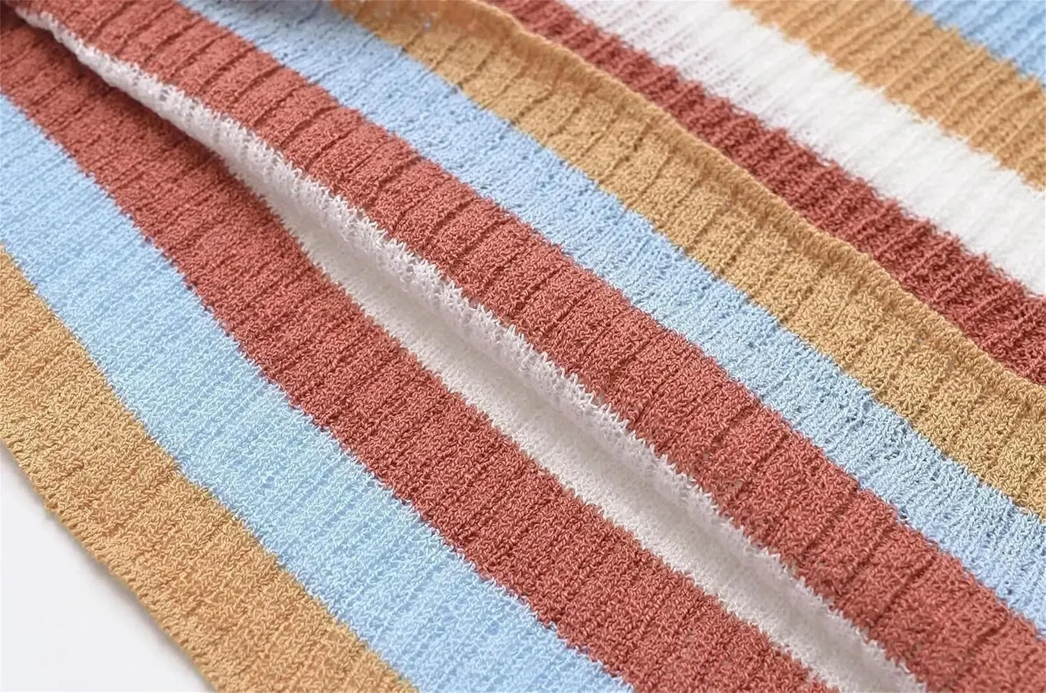 Women's Knit Skirt Set - Striped Vest Top & Tiered Midi Skirt