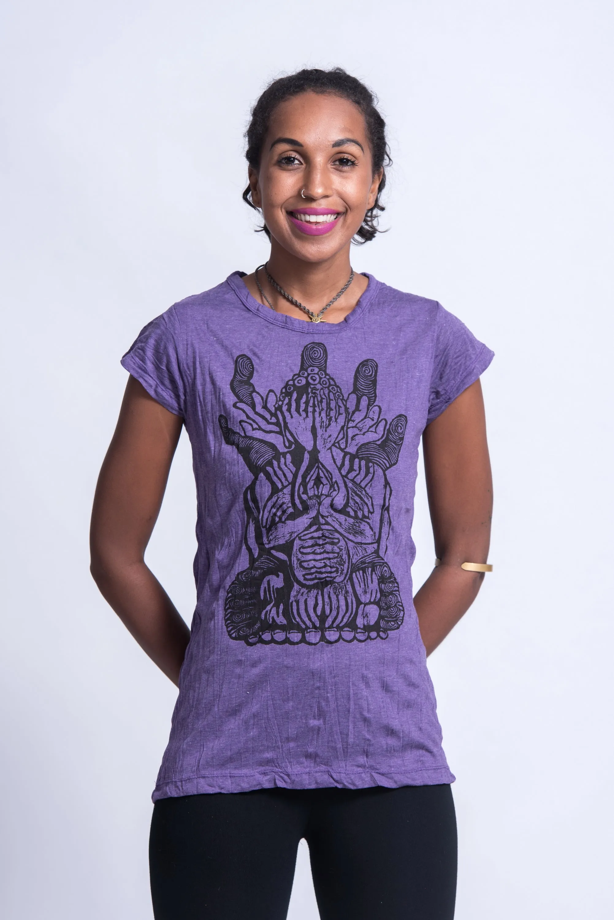 Womens See No Evil Buddha T-Shirt in Purple