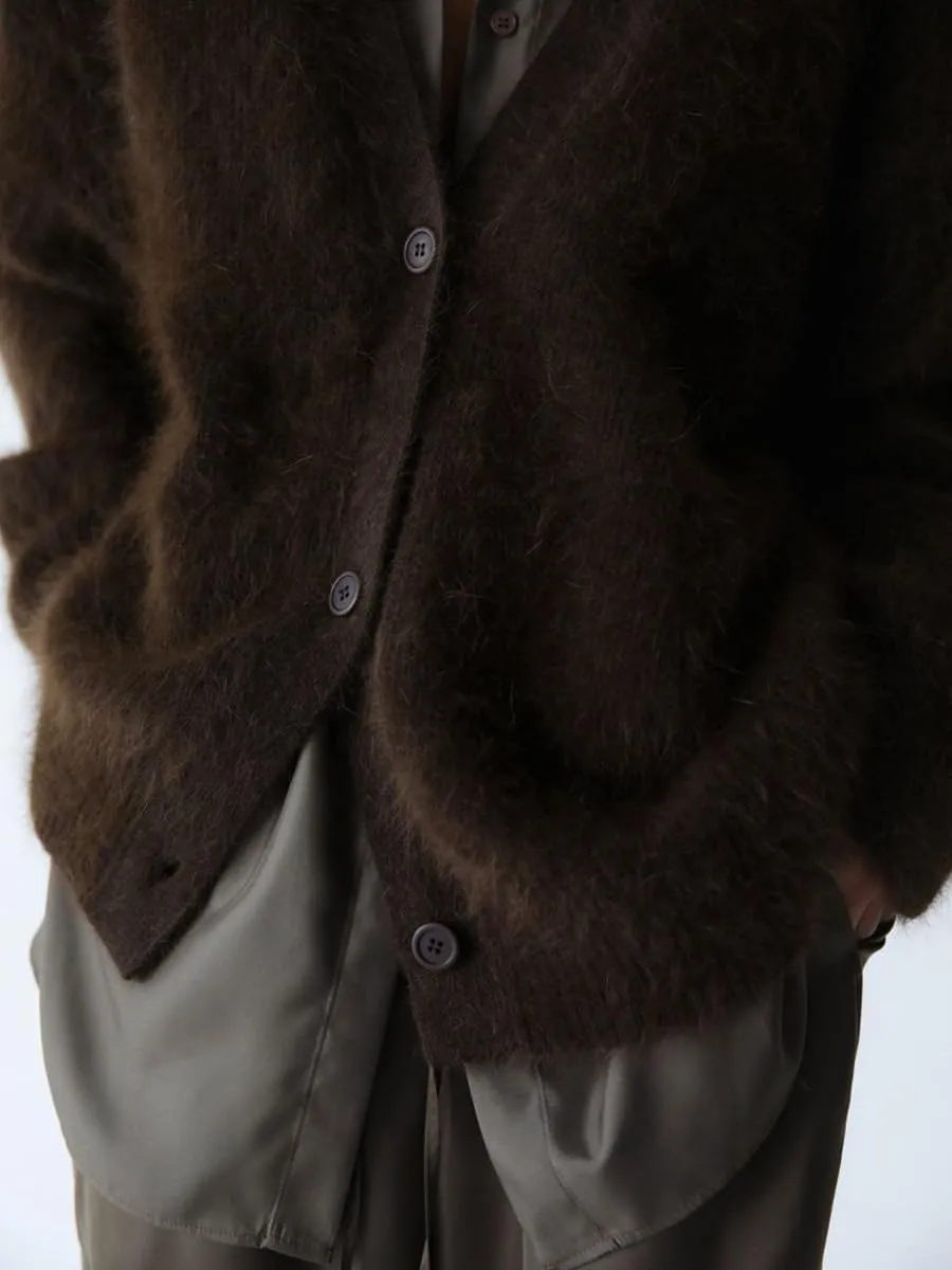 Women's Slouchy Fuzzy Cardigan Sweater - V Neck Long Sleeve Button Down Furry Knitwear for Fall, Plus Size