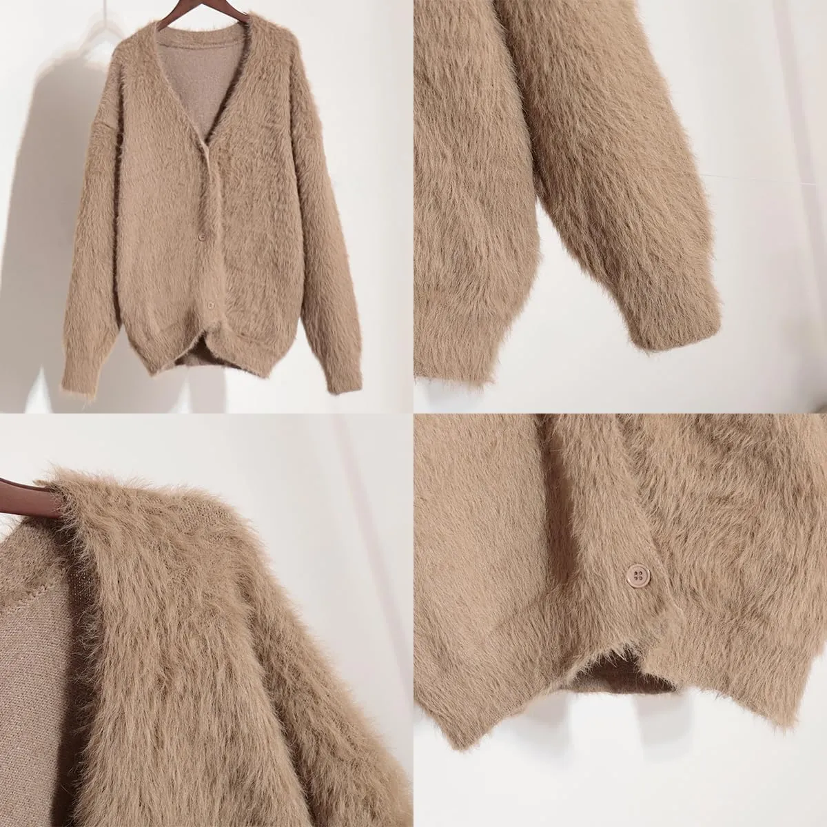Women's Slouchy Fuzzy Cardigan Sweater - V Neck Long Sleeve Button Down Furry Knitwear for Fall, Plus Size