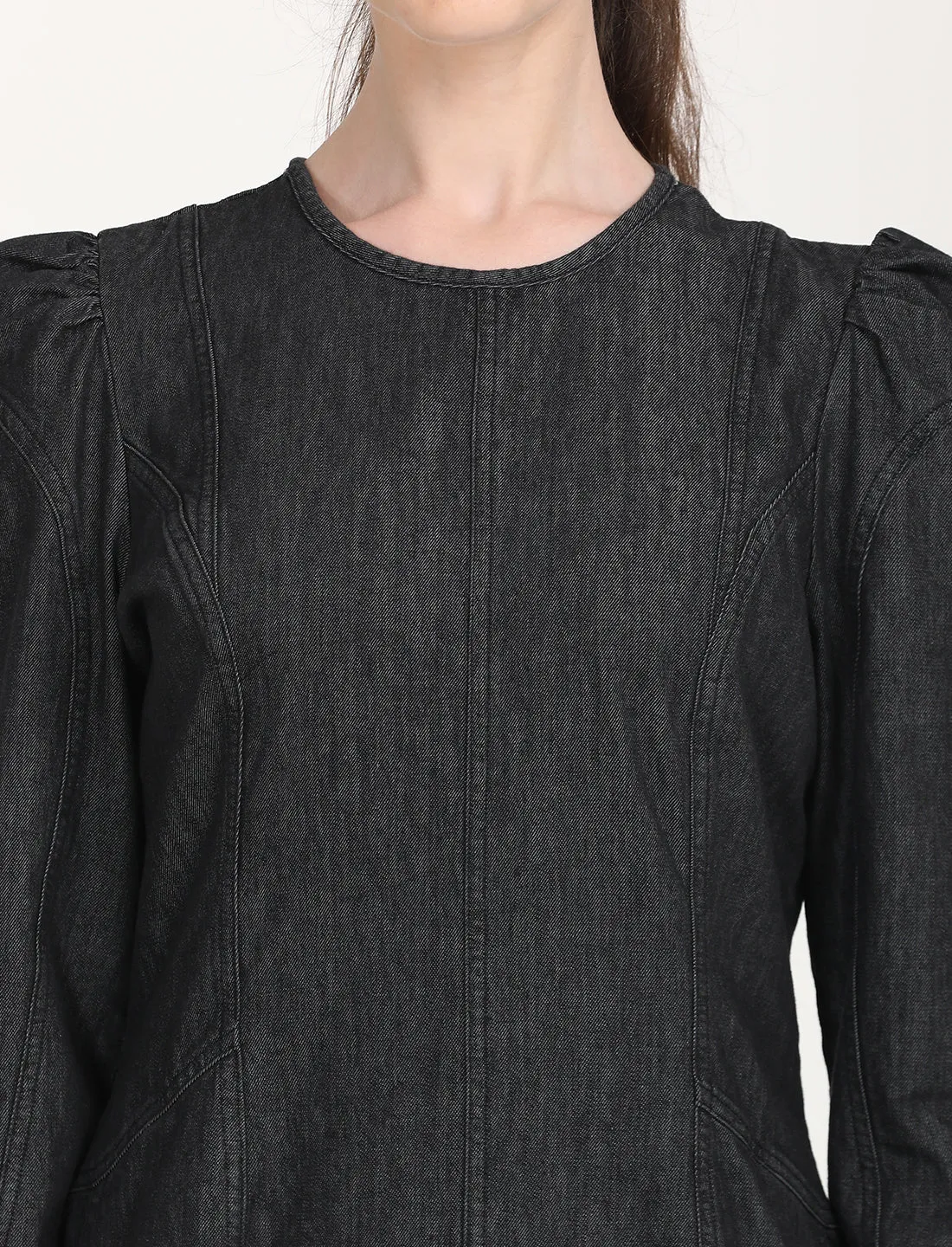 Women's Solid Black Round Neck Dress