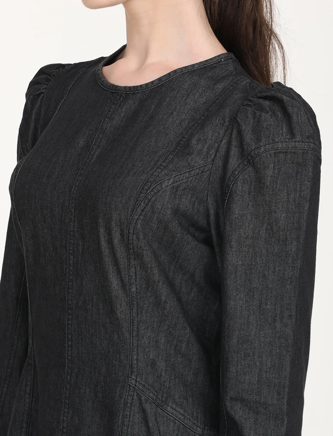 Women's Solid Black Round Neck Dress