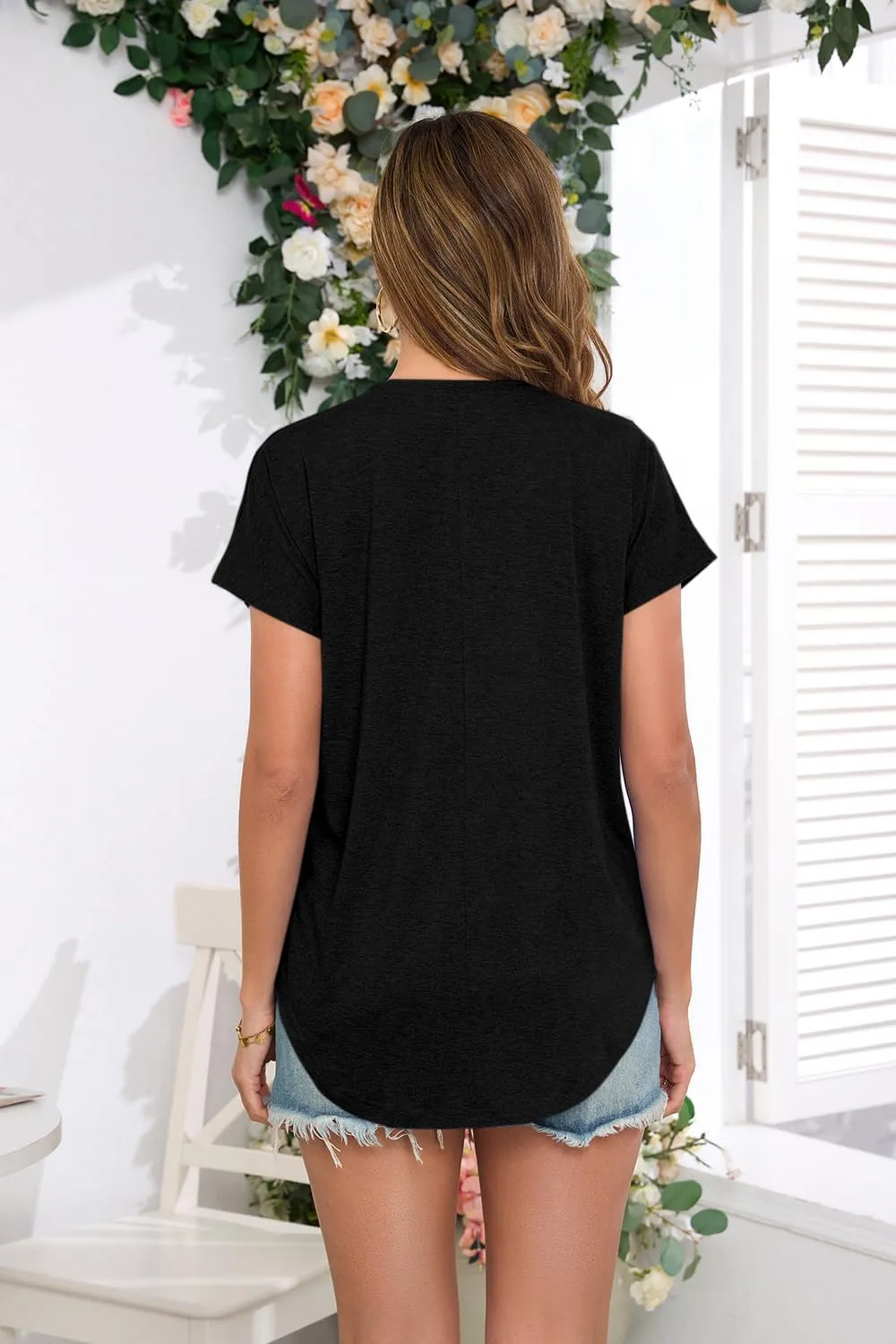 Womens Summer Short Sleeve Tops High Low Loose Casual Basic T-Shirt