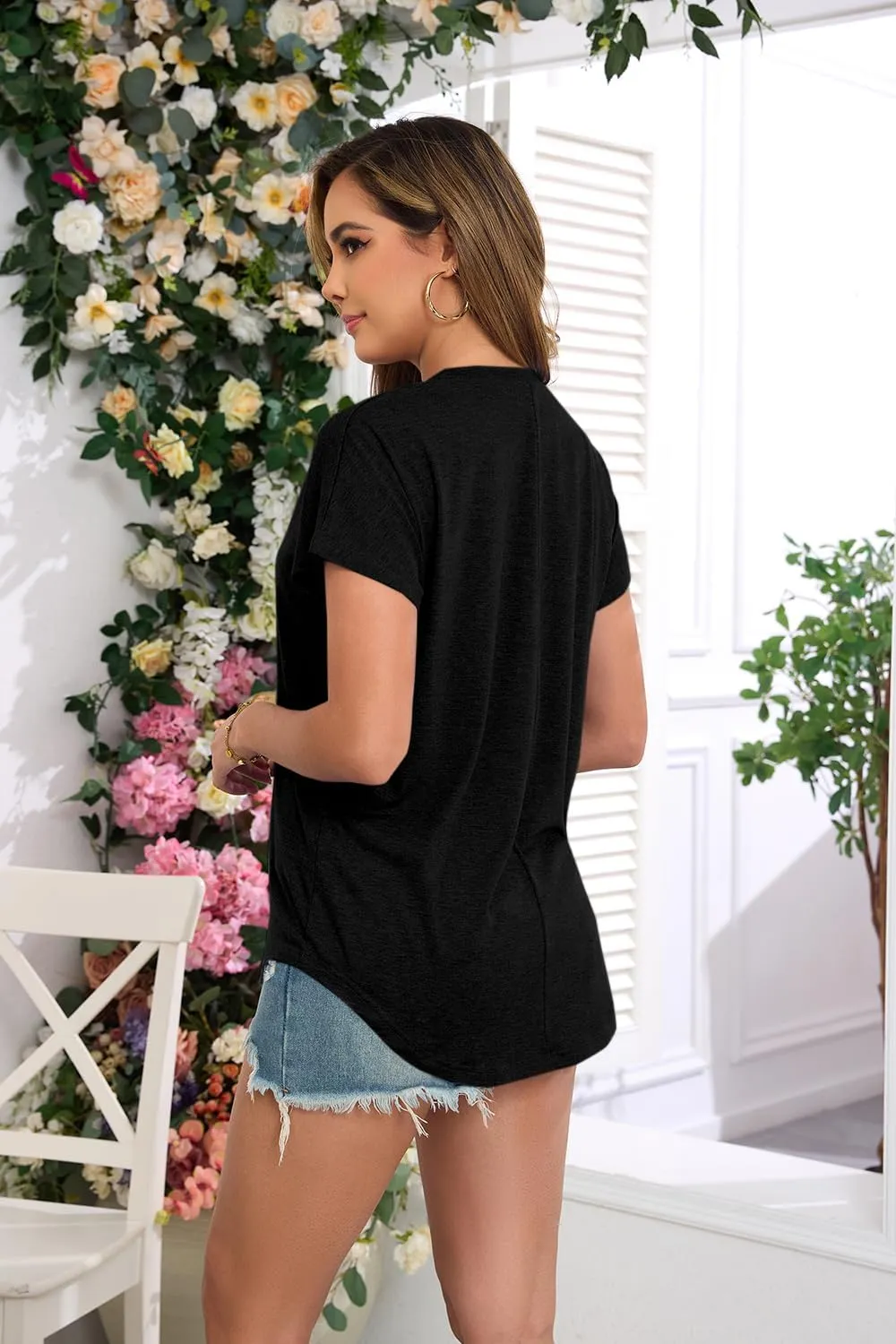 Womens Summer Short Sleeve Tops High Low Loose Casual Basic T-Shirt