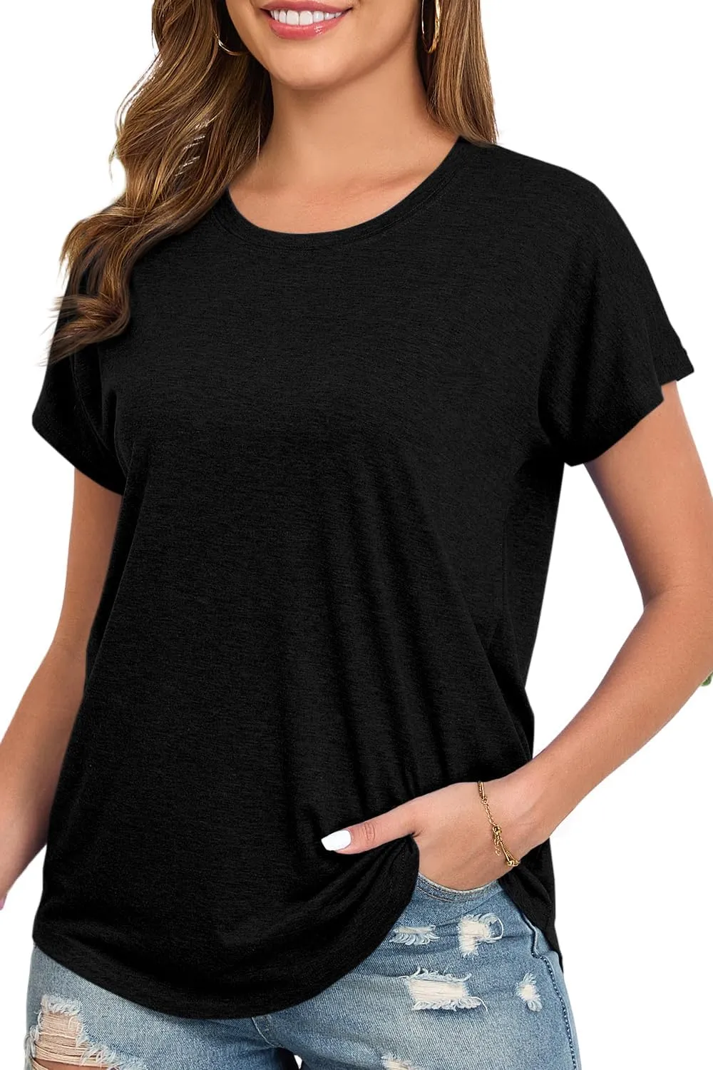 Womens Summer Short Sleeve Tops High Low Loose Casual Basic T-Shirt