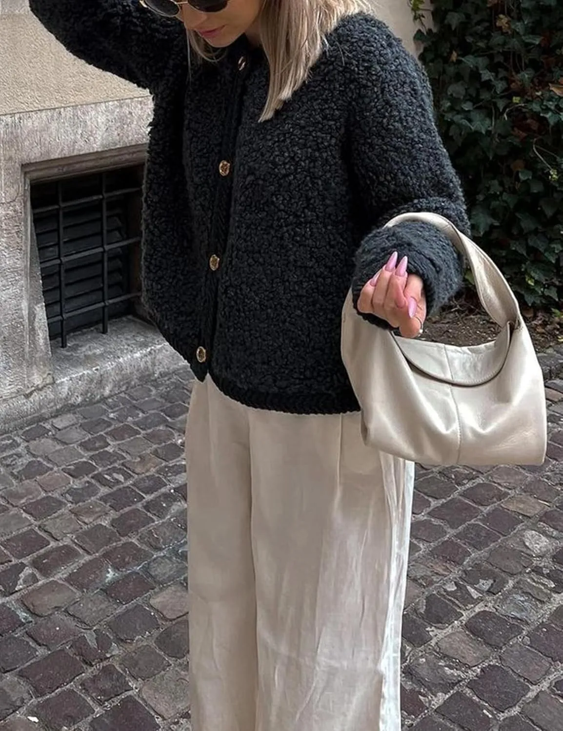 Yimoon Women's Fuzzy Knit Cardigan Button Down Long Sleeve Fluffy Sweater Top 2024 Fall Winter Vintage Knitwear Jacket