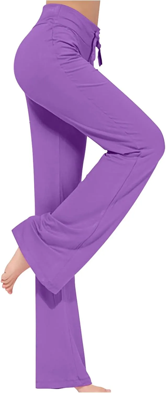 Yoga Pants Women Wide Leg Drawstring Lounge Pants High Waisted Stretchy Trousers Loose See Through Yoga Beach Pant