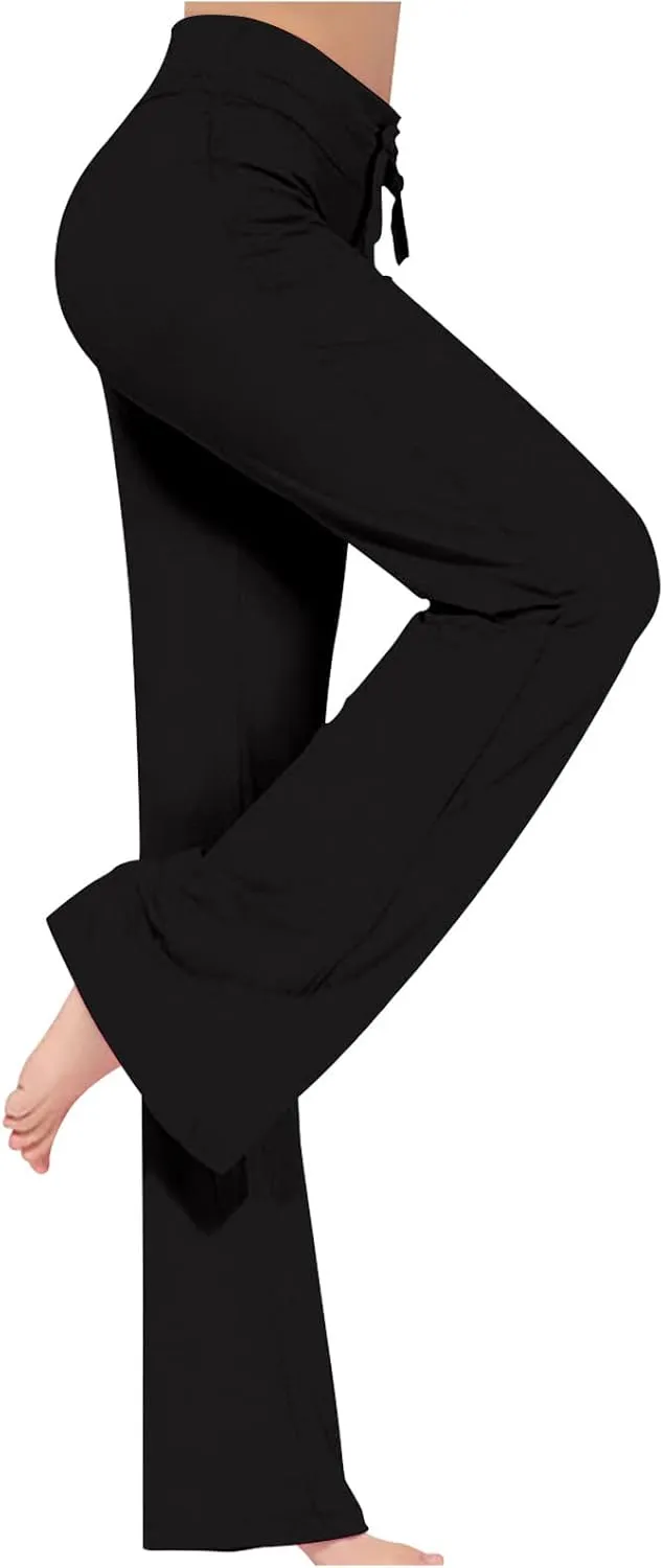 Yoga Pants Women Wide Leg Drawstring Lounge Pants High Waisted Stretchy Trousers Loose See Through Yoga Beach Pant