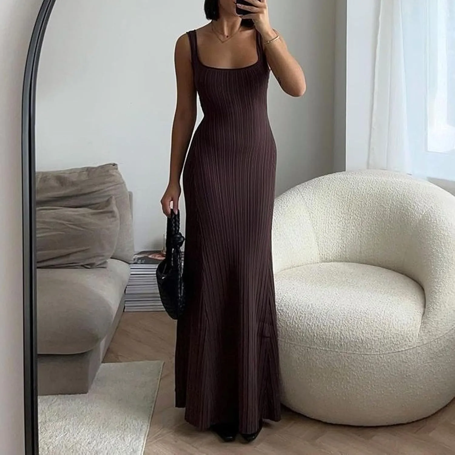 Yuemengxuan Women Sexy Knitted Maxi Dress Sleeveless U-Neck Bodycon Dress Backless Tank Dress Long Dress Party Streetwear