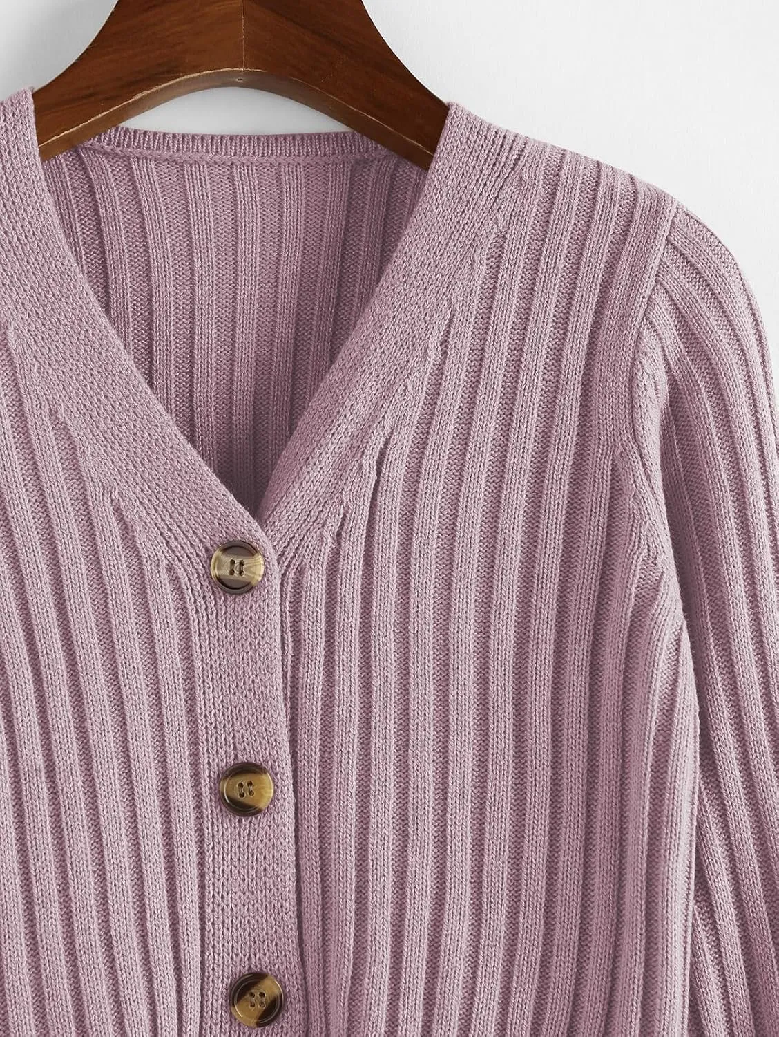 ZAFUL Women's V Neck Ribbed Button Up Cardigan Solid Knitwear Long Sleeve Surplice Crop Tops Sweaters